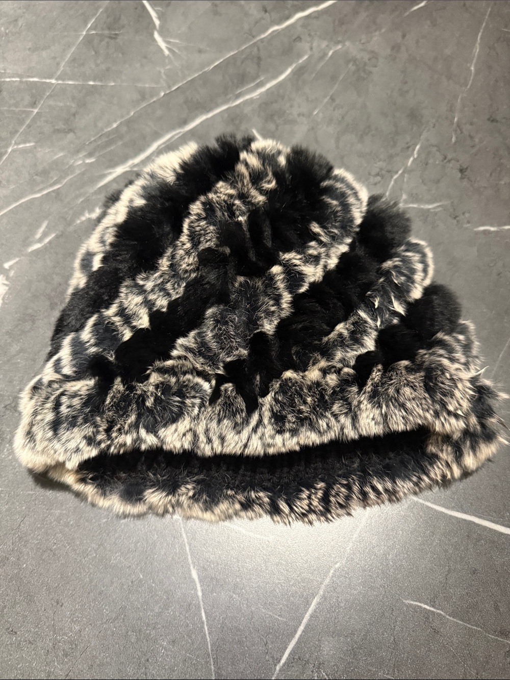 Plush Fur Beanie - Black and Heathered Grey